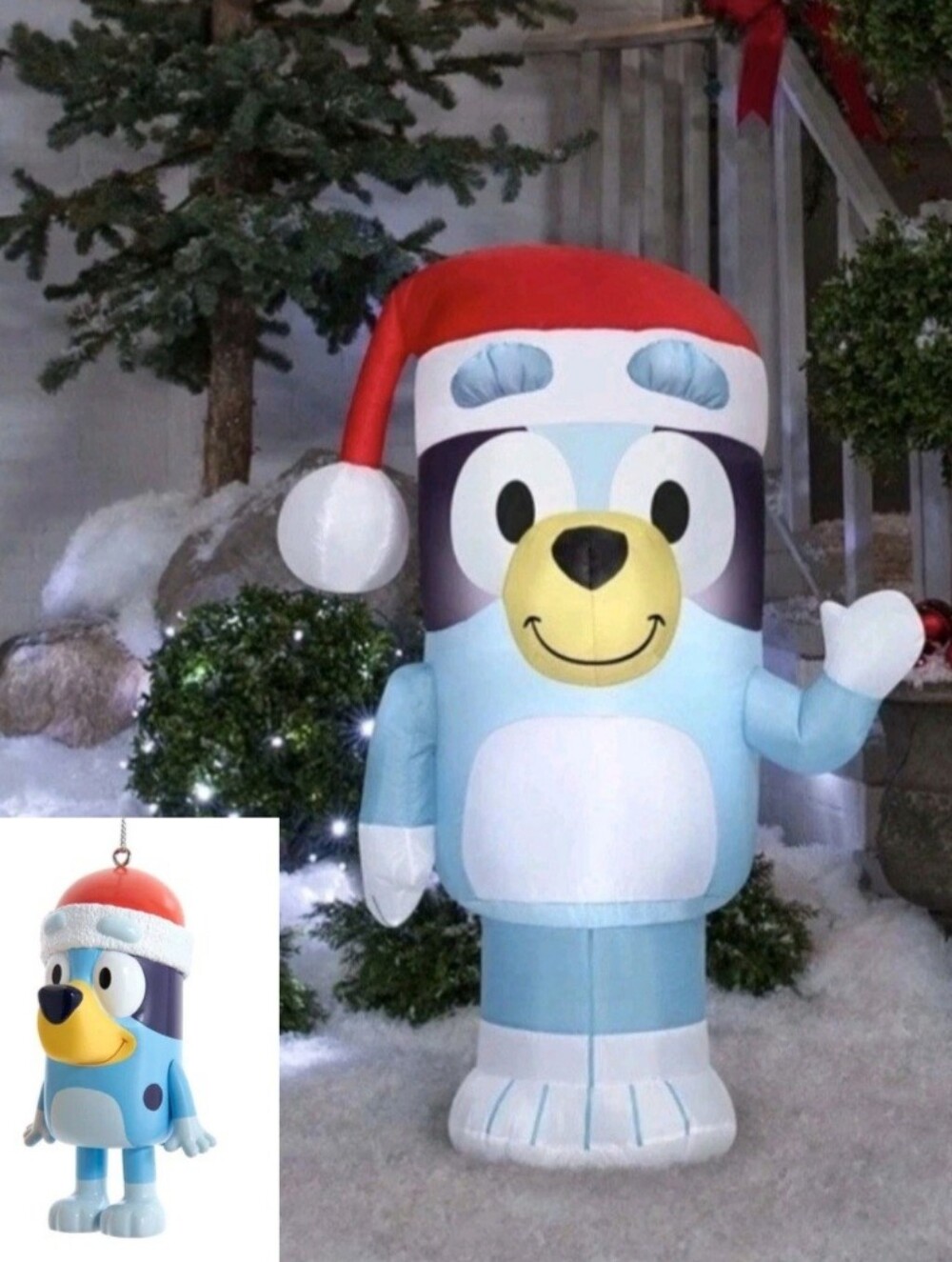 Inflatable 3.5 Ft. Tall Yard Decor Bluey and Christmas Tree Ornament w/Santa Hat